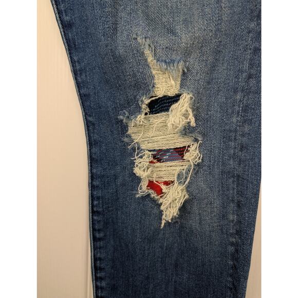 Mother High Waisted Looker Ankle Fray Jeans Plaid Knee - Picture 8 of 8